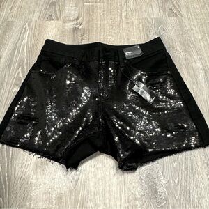 Express-Mid Rise Sequin Front Raw Hem Boyfriend Jean Shorts-size 4- NWT
